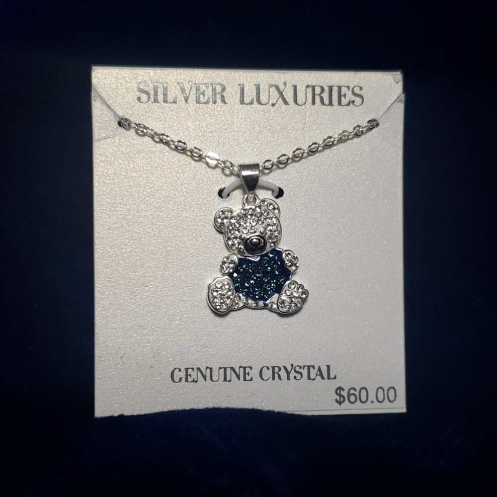 *NEW* Silver Bear with Blue Heart Necklace